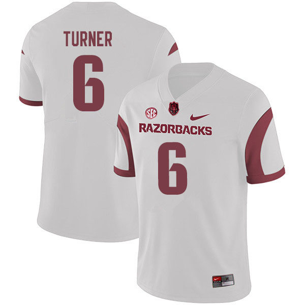 Men #6 Jacorrei Turner Arkansas Razorbacks College Football Jerseys Sale-White
